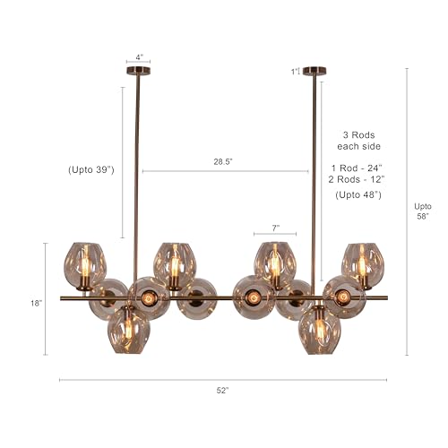 Orion Gold Linear Globe Chandelier – Bubble Glass Globes