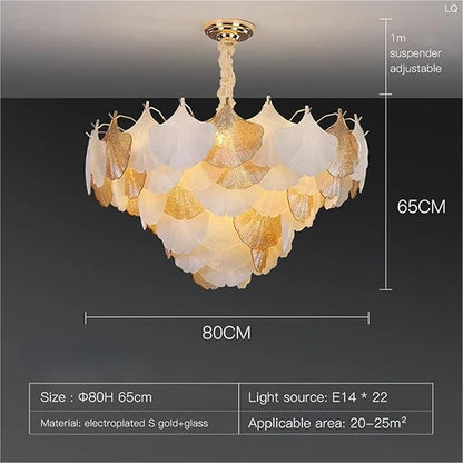 Golden Leaf Petal Chandelier – White & Gold Resin Petals