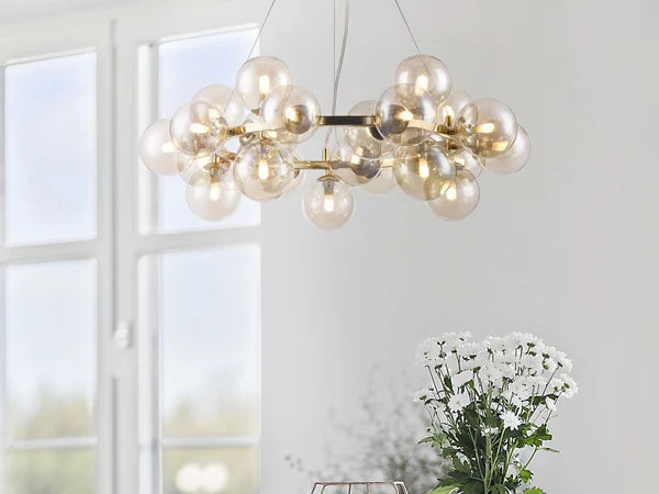 Lumière Globe Cluster Chandelier – Golden Ring & Amber Globes