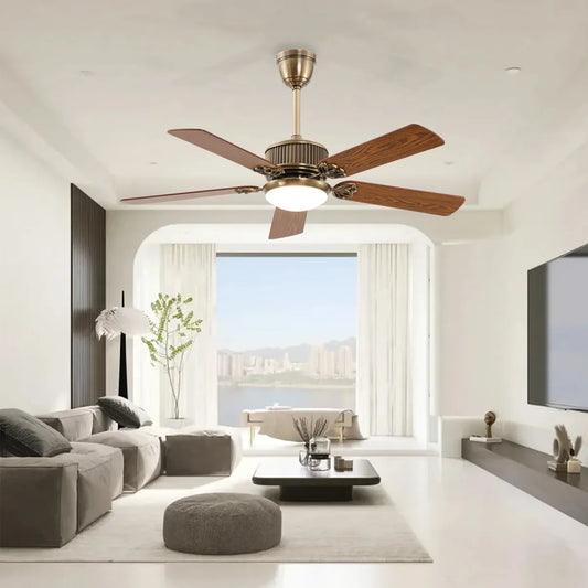 Vintage Brass 52‑Inch Ceiling Fan – Wooden Blades & LED Light