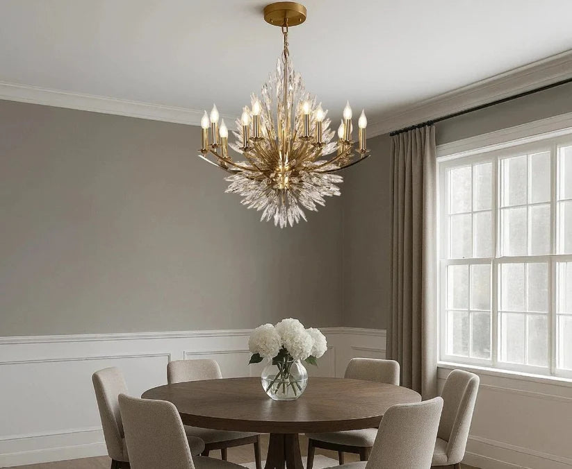 Crystal Flame Luxury Chandelier – Gold Frame & Sparkling Spikes
