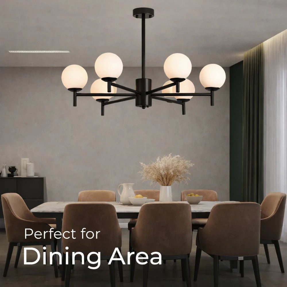 Modern Globe Bubble Chandelier – Black Frame & Glass Spheres