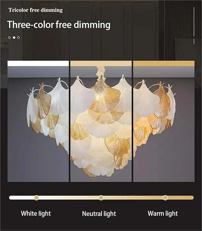 Golden Leaf Petal Chandelier – White & Gold Resin Petals