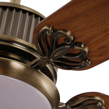 Vintage Brass 52‑Inch Ceiling Fan – Wooden Blades & LED Light