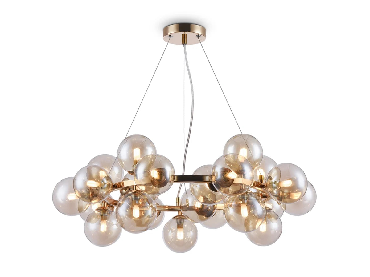 Lumière Globe Cluster Chandelier – Golden Ring & Amber Globes