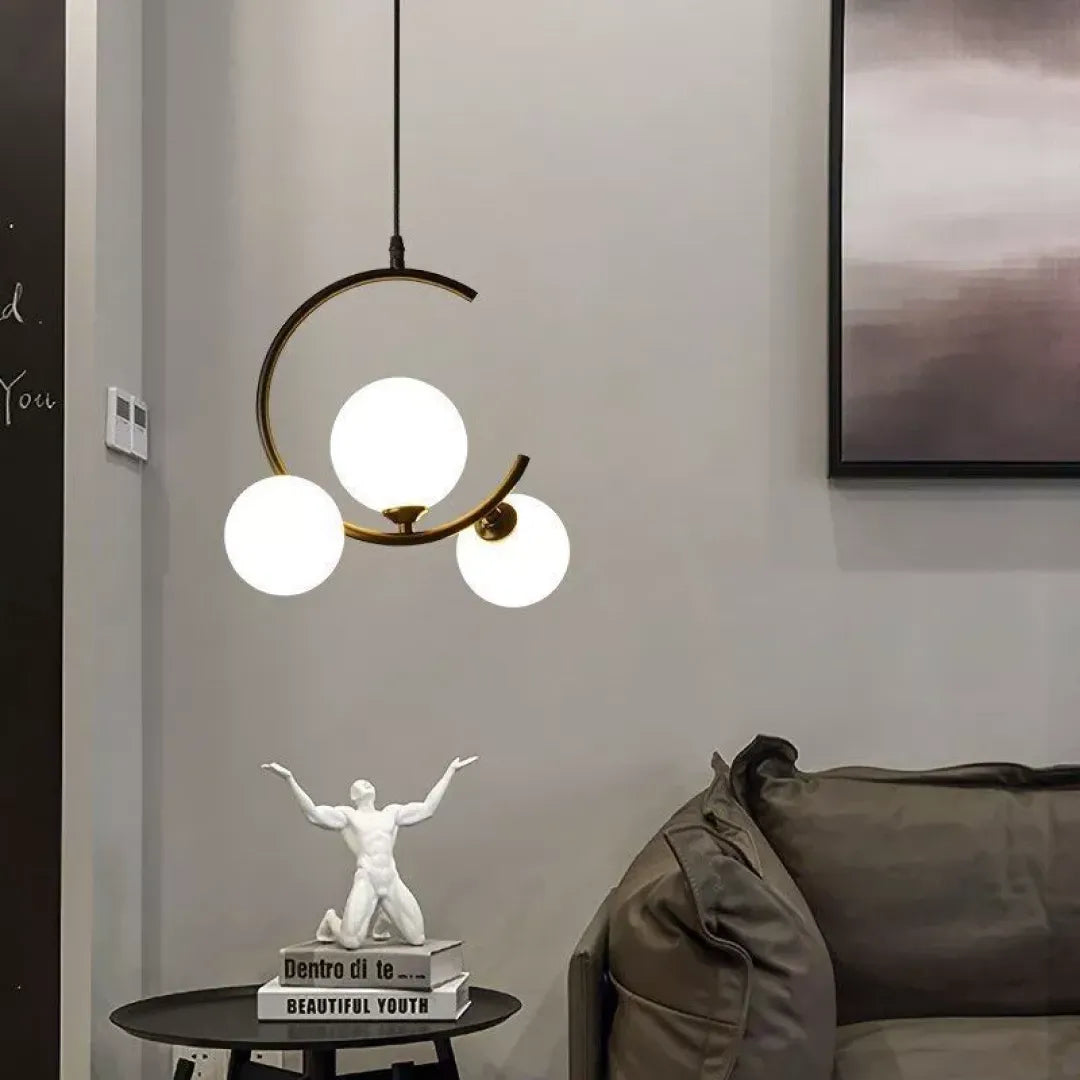 B&B 3-Light Globe Chandelier Hanging Light with White Glass