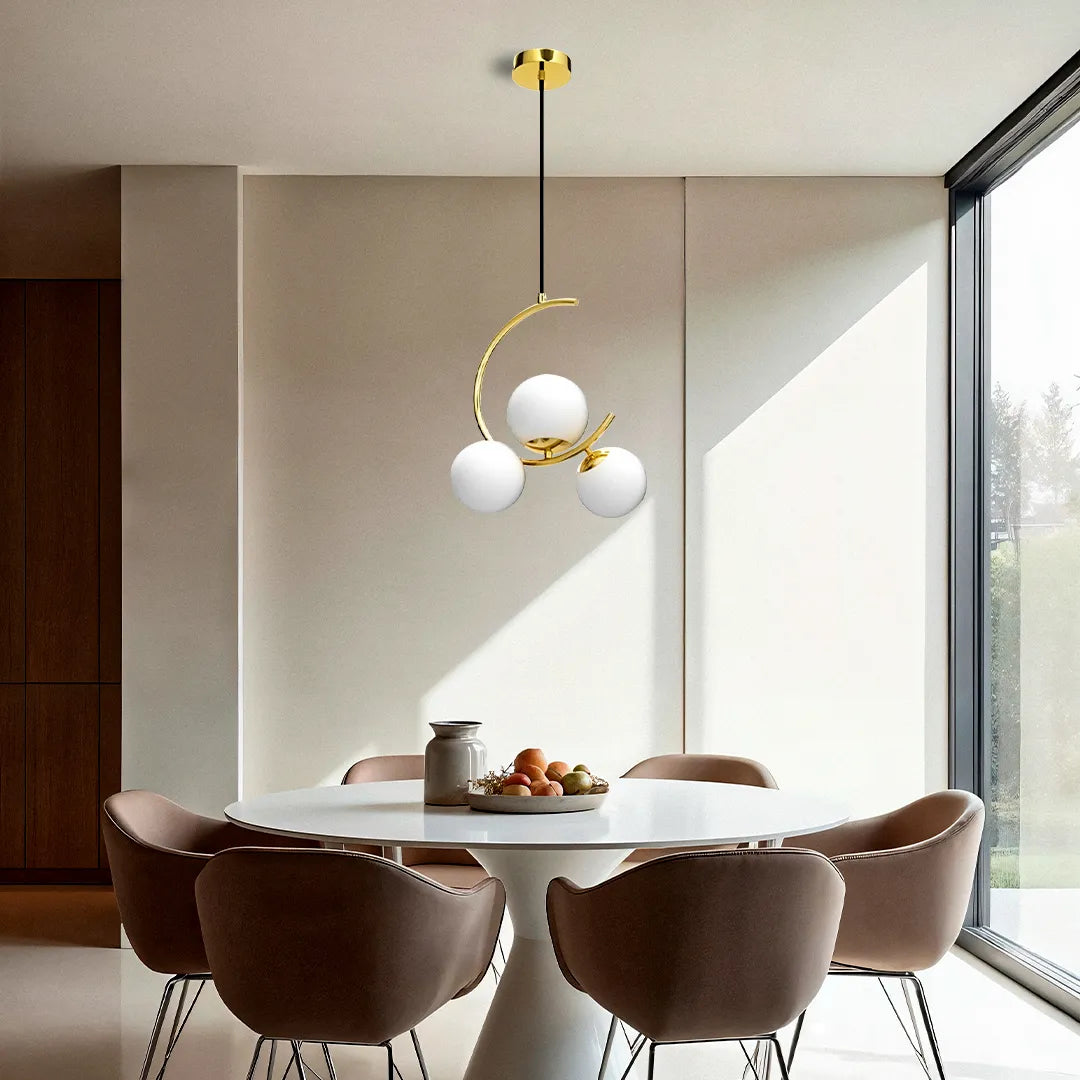 B&B 3-Light Globe Chandelier Hanging Light with White Glass