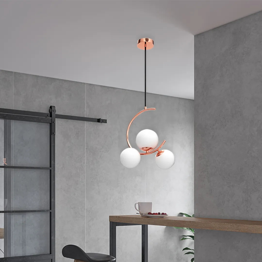 B&B 3-Light Globe Chandelier Hanging Light with White Glass