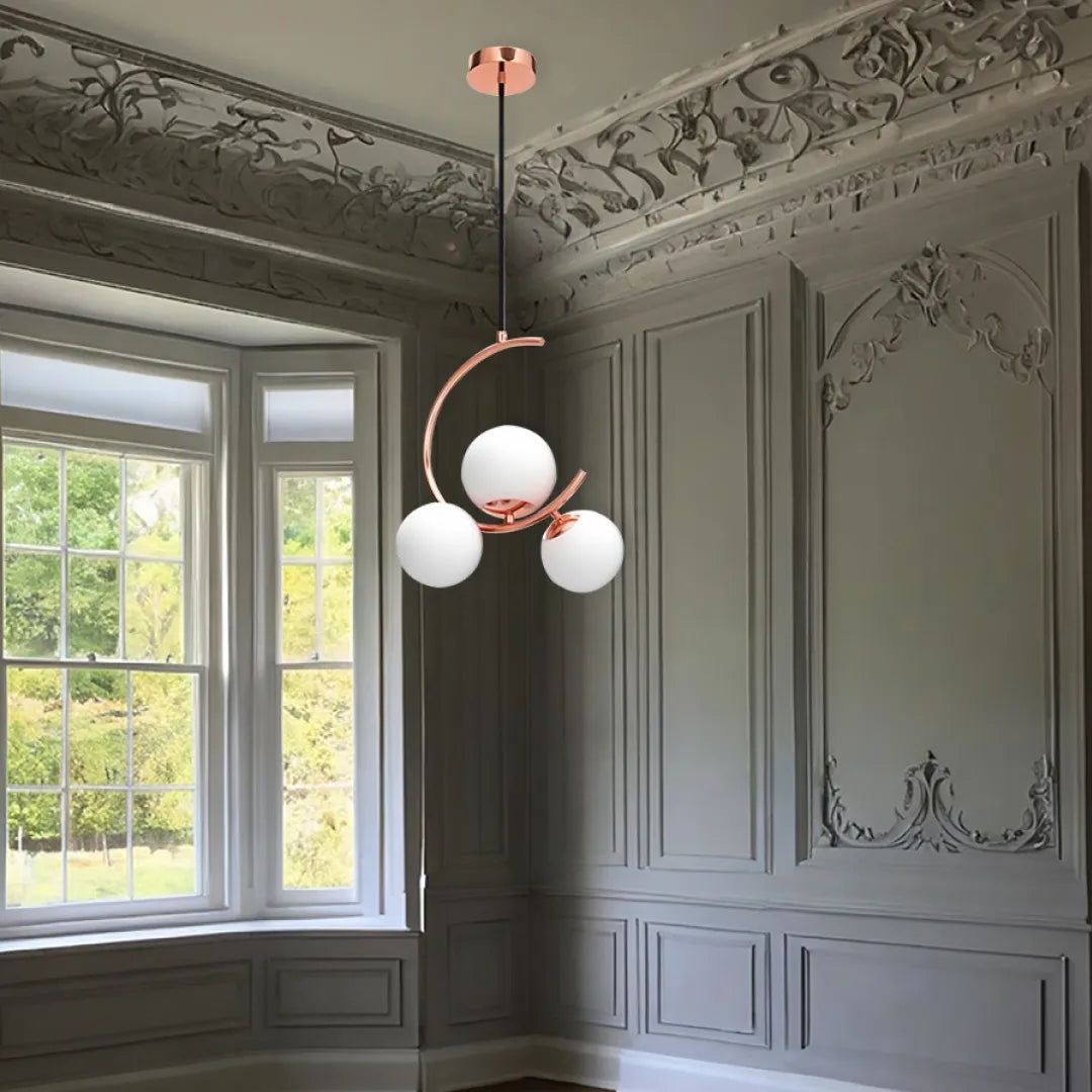 B&B 3-Light Globe Chandelier Hanging Light with White Glass