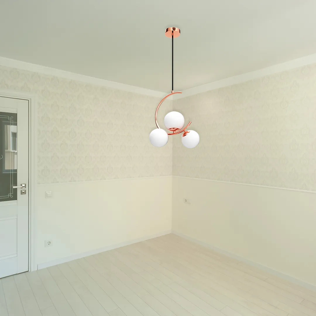 B&B 3-Light Globe Chandelier Hanging Light with White Glass