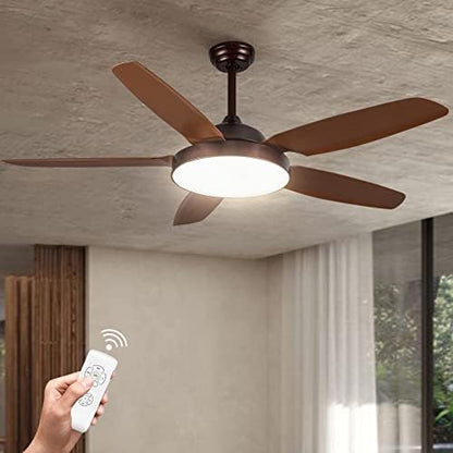 Modern Wooden Blade LED Fan – 5‑Blade Remote‑Controlled
