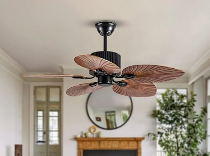 Tropical Leaf 52‑Inch Ceiling Fan – Leaf‑Shaped Blades & Rustic Finish