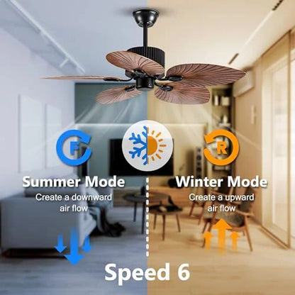 Tropical Leaf 52‑Inch Ceiling Fan – Leaf‑Shaped Blades & Rustic Finish