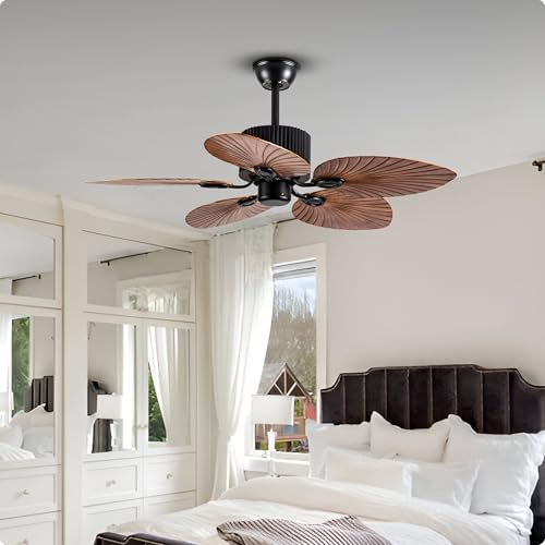 Tropical Leaf 52‑Inch Ceiling Fan – Leaf‑Shaped Blades & Rustic Finish