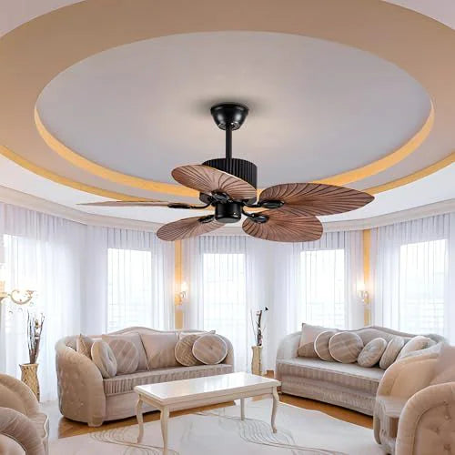 Tropical Leaf 52‑Inch Ceiling Fan – Leaf‑Shaped Blades & Rustic Finish