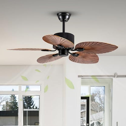 Tropical Leaf 52‑Inch Ceiling Fan – Leaf‑Shaped Blades & Rustic Finish
