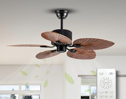 Tropical Leaf 52‑Inch Ceiling Fan – Leaf‑Shaped Blades & Rustic Finish