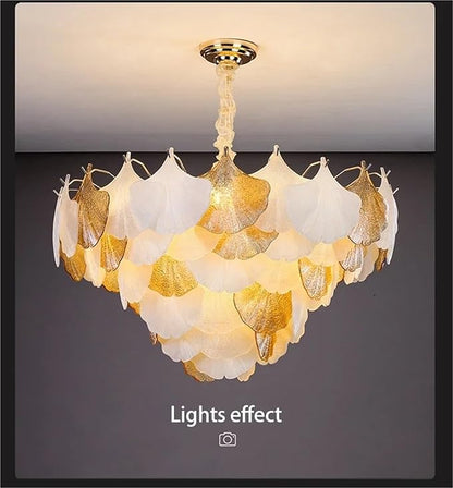 Golden Leaf Petal Chandelier – White & Gold Resin Petals
