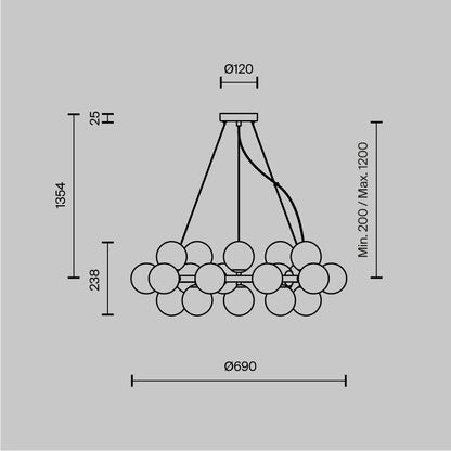 Lumière Globe Cluster Chandelier – Golden Ring & Amber Globes