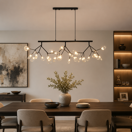 Nova Branching Linear Chandelier – Matte Black & Smokey - Bliss and Birch