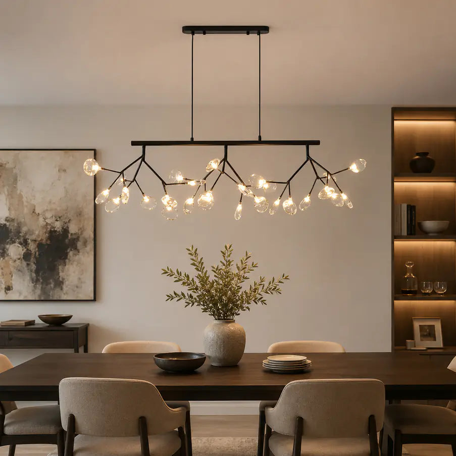 Nova Branching Linear Chandelier – Matte Black & Smokey