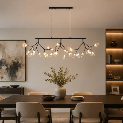 Nova Branching Linear Chandelier – Matte Black & Smokey