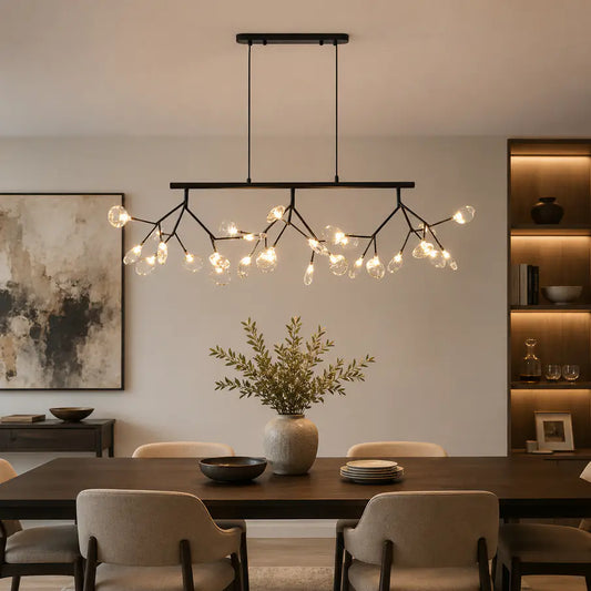 Nova Branching Linear Chandelier – Matte Black & Smokey
