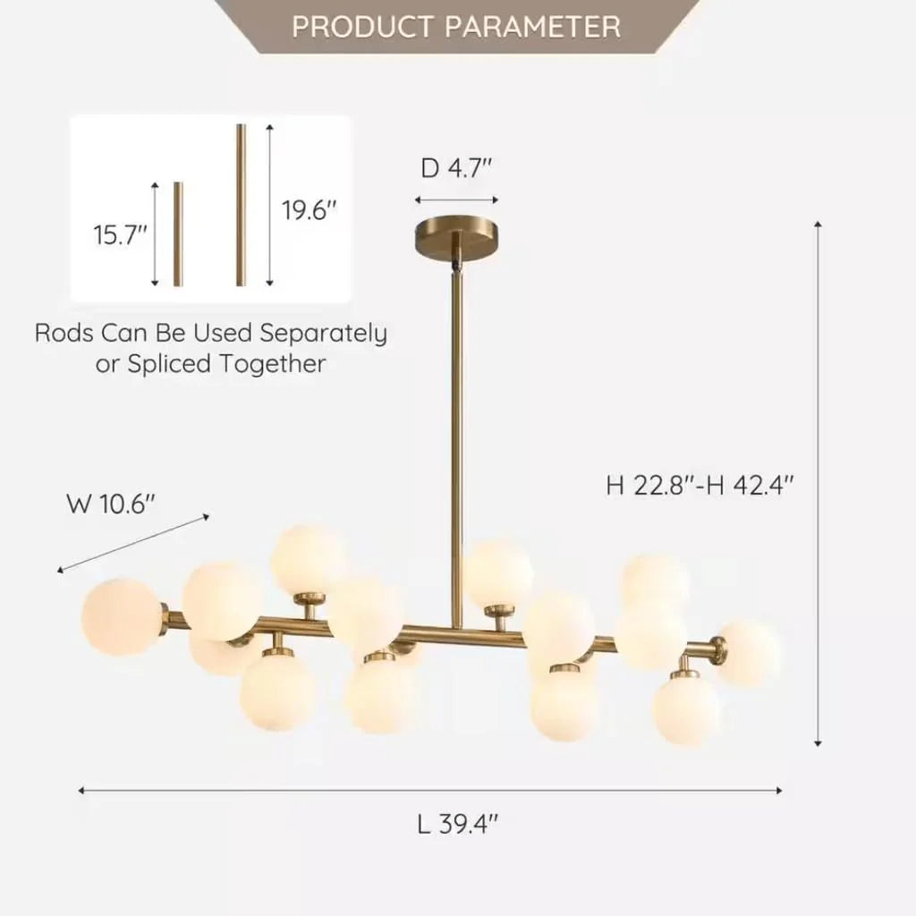 Verified dimensions for the sixteen-globe linear chandelier
