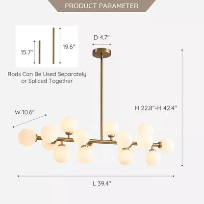 Verified dimensions for the sixteen-globe linear chandelier