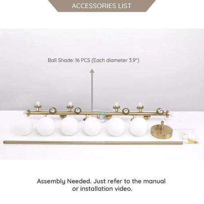 Sixteen globe shades and chandelier components