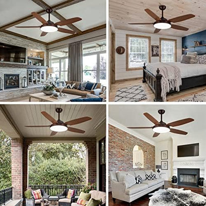 Modern Wooden Blade LED Fan – 5‑Blade Remote‑Controlled