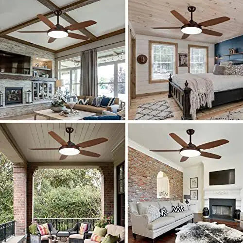 Modern Wooden Blade LED Fan – 5‑Blade Remote‑Controlled