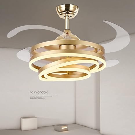 CelestiAir Golden LED Chandelier Fan – Retractable Blades & Remote Control