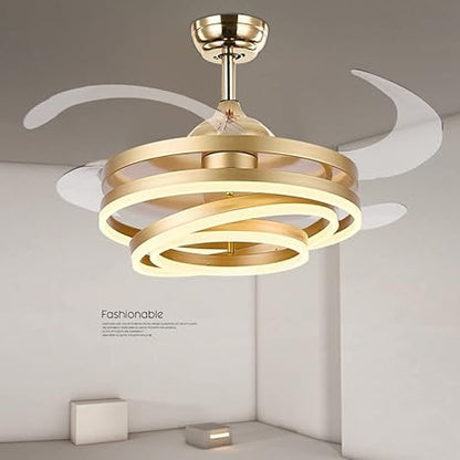 CelestiAir Golden LED Chandelier Fan – Retractable Blades & Remote Control