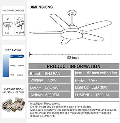 Modern Wooden Blade LED Fan – 5‑Blade Remote‑Controlled