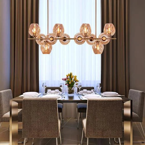 Orion Gold Linear Globe Chandelier – Bubble Glass Globes