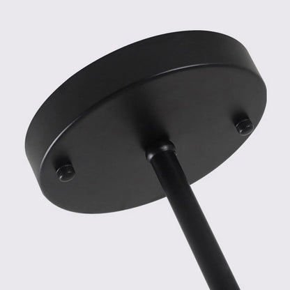 Close-up of the black round canopy and downrod