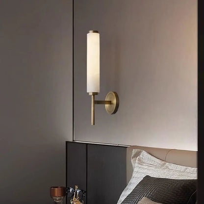 B&B Modern Vertical Frosted Glass Wall Sconce – Gold Finish