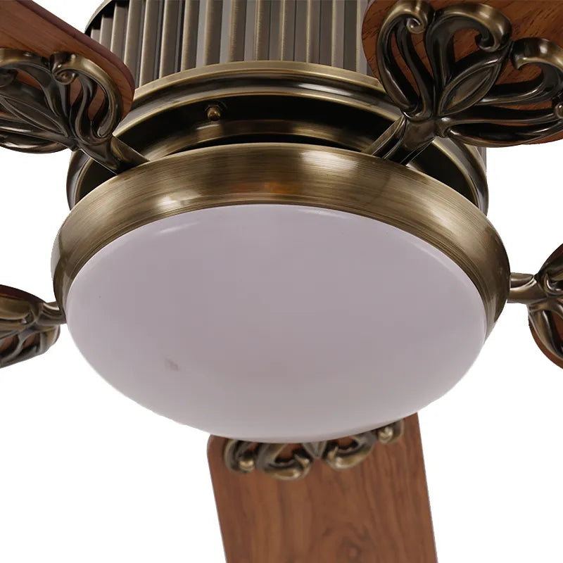 Vintage Brass 52‑Inch Ceiling Fan – Wooden Blades & LED Light