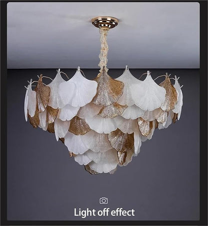 Golden Leaf Petal Chandelier – White & Gold Resin Petals