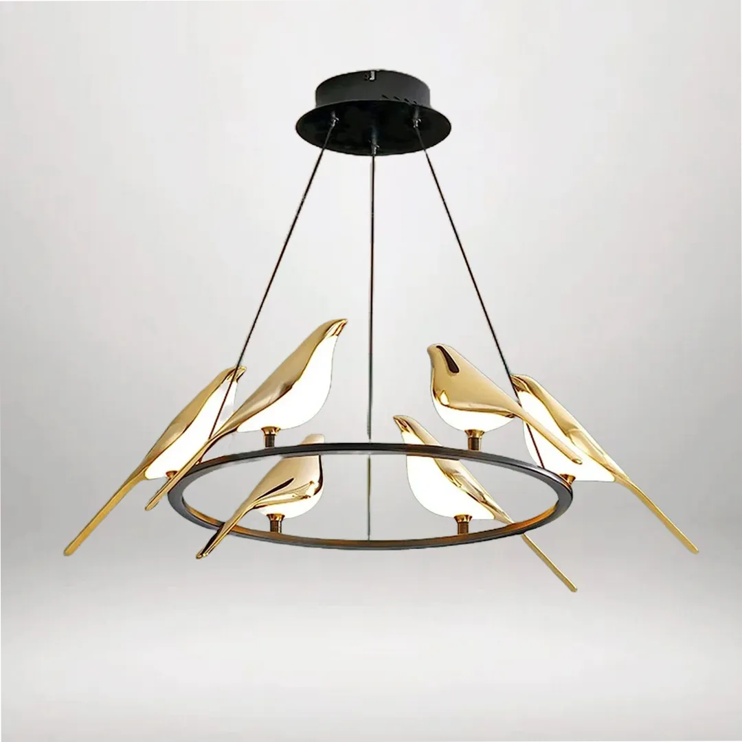 B&B 6 Light Bird Gold Hanging Light