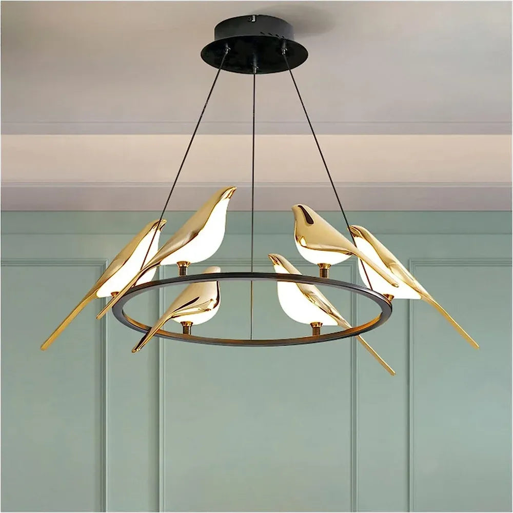 B&B 6 Light Bird Gold Hanging Light