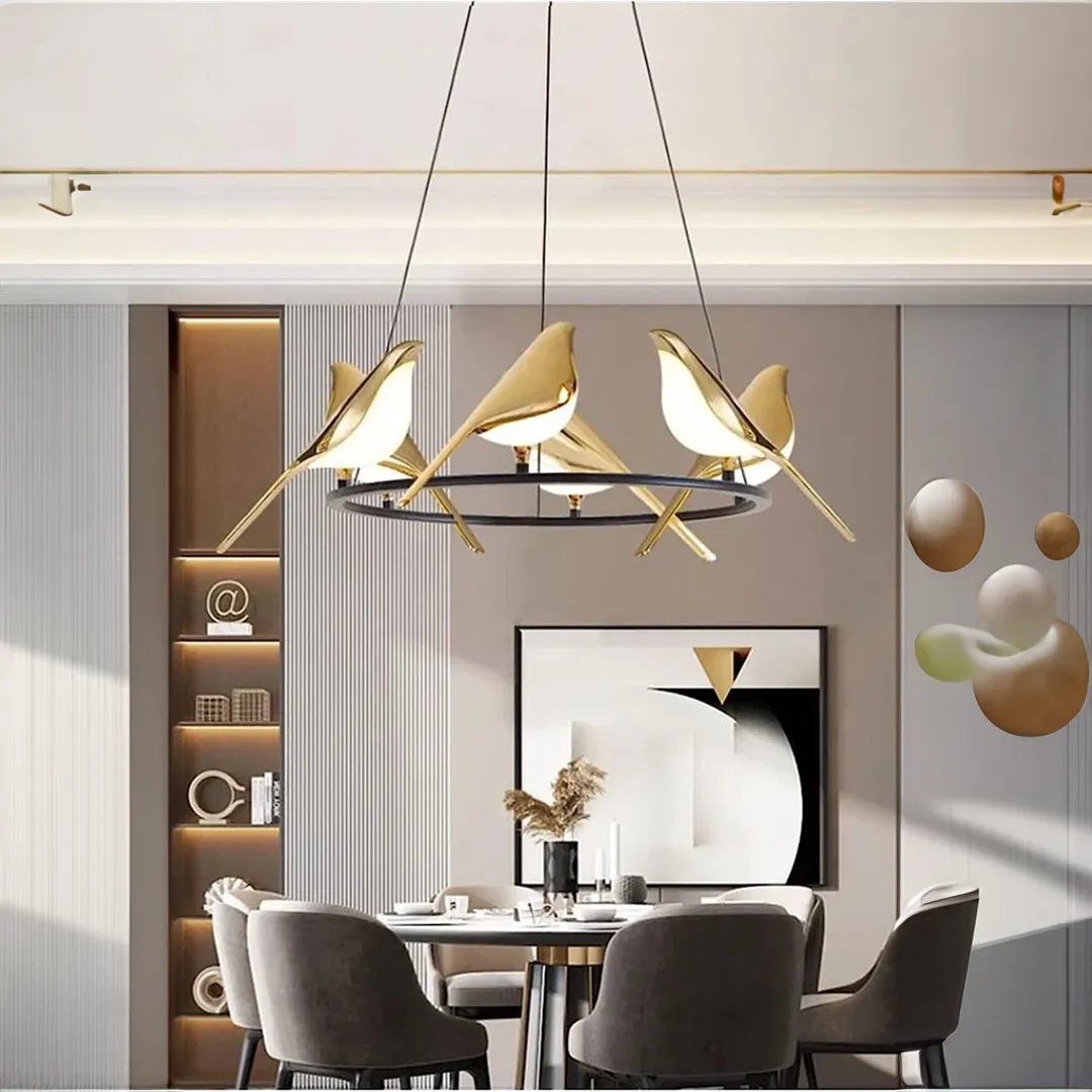 B&B 6 Light Bird Gold Hanging Light