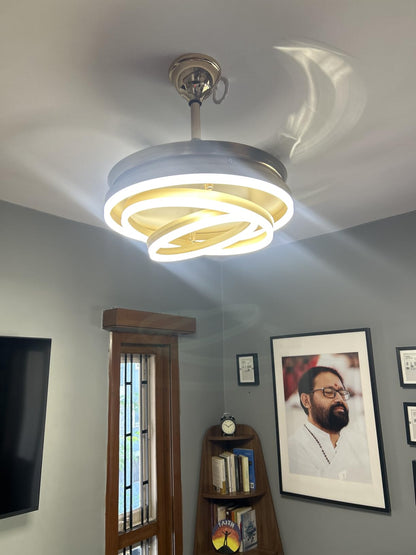 CelestiAir Golden LED Chandelier Fan – Retractable Blades & Remote Control