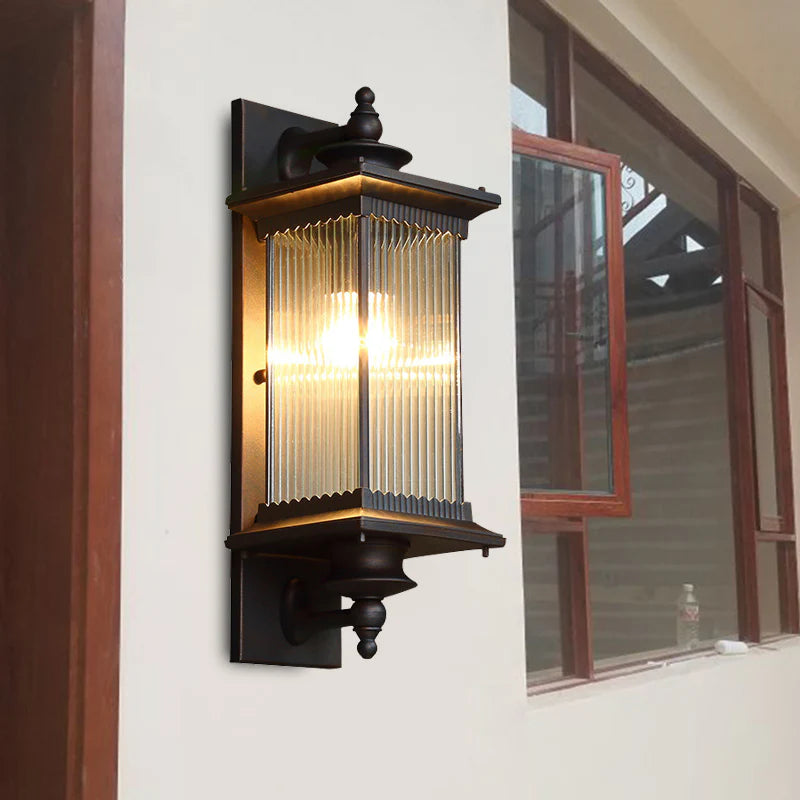 Bliss & Birch Vintage Outdoor Lantern Wall Light – Waterproof Exterior Sconce (Black / Coffee) - Bliss and Birch