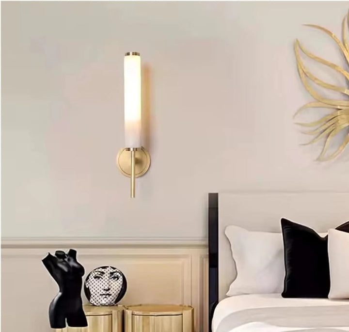 B&B Modern Vertical Frosted Glass Wall Sconce – Gold Finish