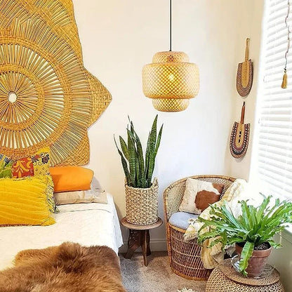 B&B Woven Bamboo Pendant Light – Double Layer Drum (Pack of 2)