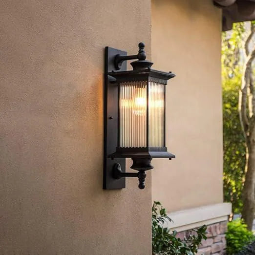 Bliss & Birch Vintage Outdoor Lantern Wall Light – Waterproof Exterior Sconce (Black / Coffee)