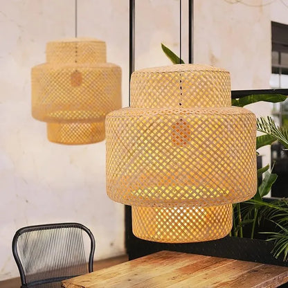 B&B Woven Bamboo Pendant Light – Double Layer Drum (Pack of 2)