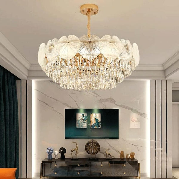 Crystal Leaves Dining Chandelier – 800 mm Organic Luxe
